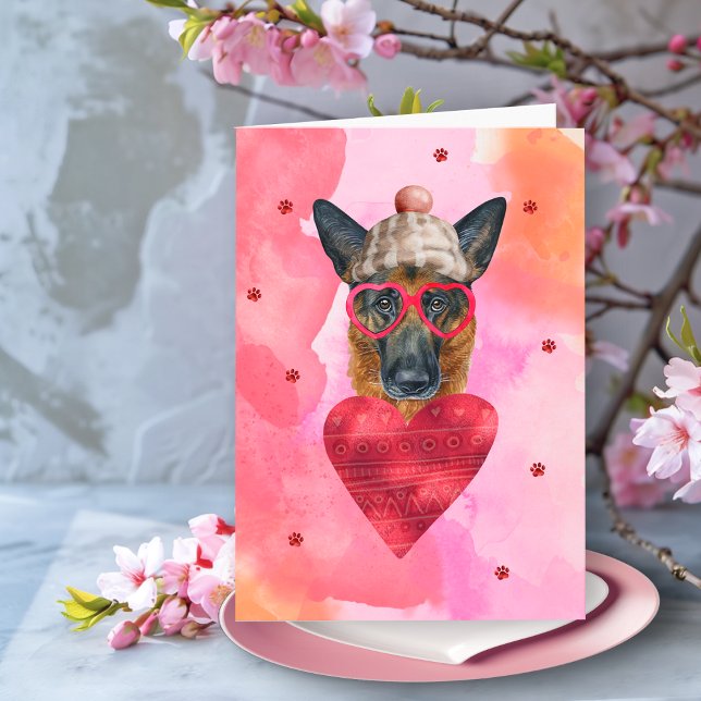 Pink German Shepherd Valentine's Day Gift Dog Card (Creator Uploaded)