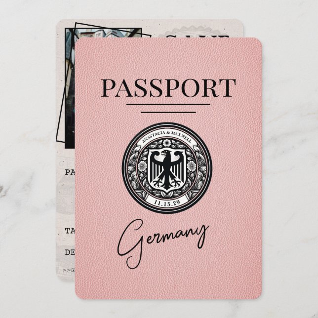Pink Germany Passport Save The Date (Front/Back)