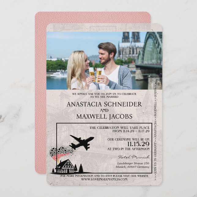 Pink Germany Passport Wedding Invitation (Front/Back)