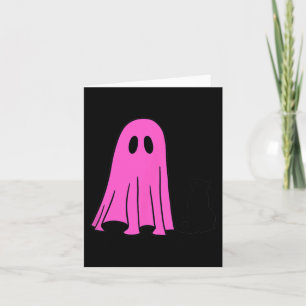 Pink Ghost and Black Cat Halloween Fall Season Card
