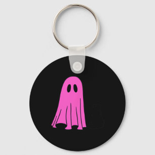 Pink Ghost and Black Cat Halloween Fall Season Key Ring