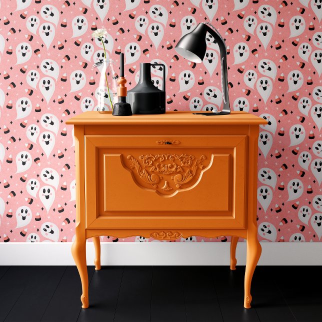 Pink Ghost and Candy Corn Halloween Wallpaper (Creator Uploaded)