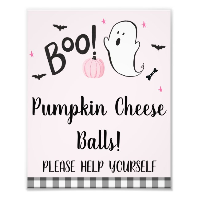 Pink Ghost Boo Halloween Birthday Party Sign (Front)