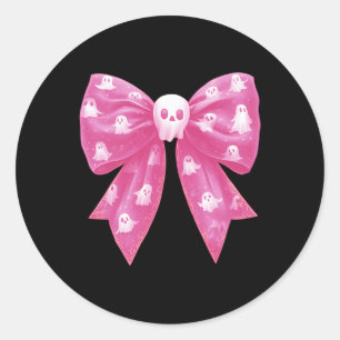 Pink Ghost Bow Coquette Halloween Spooky Season Wo Classic Round Sticker
