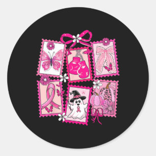 Pink Ghost Coquette Bow Halloween Breast Cancer Aw Classic Round Sticker