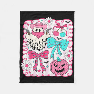 Pink Ghost Coquette Bow Halloween Western Cowgirl Fleece Blanket