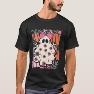 Pink Ghost Coquette Bows Pumpkins Halloween Spooky T-Shirt