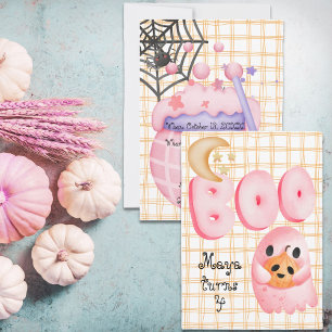 Pink ghost cute boo halloween age 4 birthday invitation