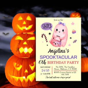 Pink Ghost Girl Spooktacular 6thBirthday Halloween Invitation