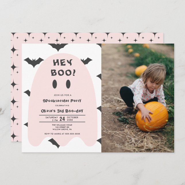 Pink Ghost Halloween Any Year Birthday  Invitation (Front/Back)