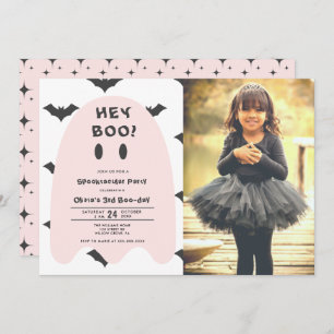 Pink Ghost Halloween Any Year Birthday  Invitation