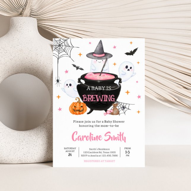 Pink Ghost Halloween Baby is Brewing Baby Shower Invitation (Baby is Brewing Baby Shower Invitation
)
