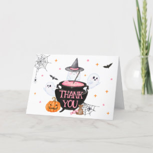 Pink Ghost Halloween Baby is Brewing Baby Shower Thank You Card