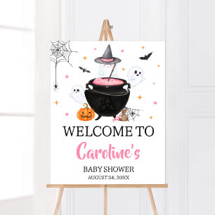 Pink Ghost Halloween Baby is Brewing Welcome Poster