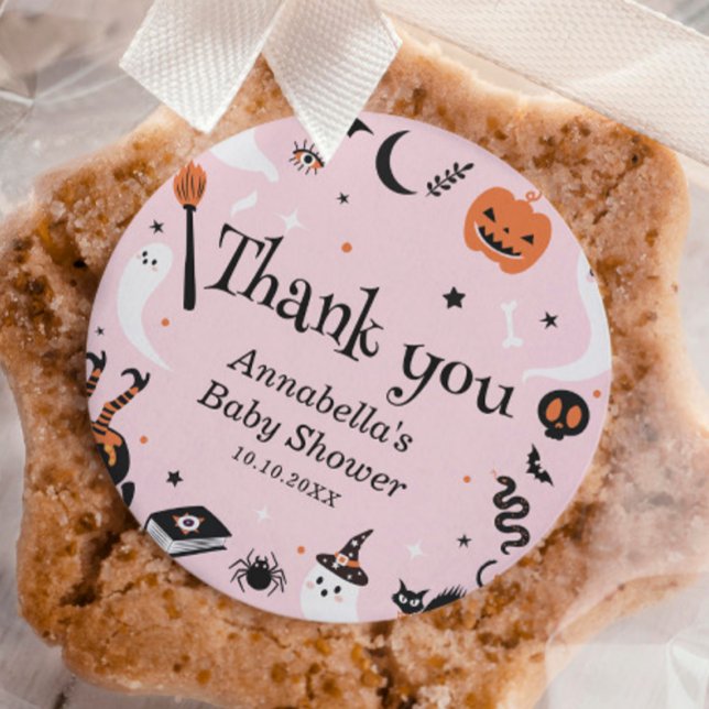 Pink Ghost Halloween Baby Shower Thank You Classic Round Sticker (Creator Uploaded)