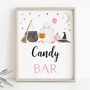 Pink Ghost Halloween Candy Bar Party Sign