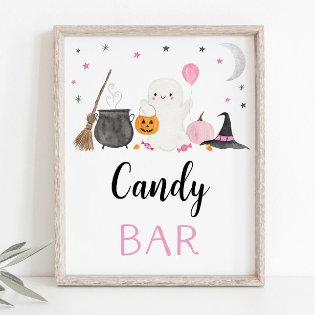 Pink Ghost Halloween Candy Bar Party Sign (Creator Uploaded)