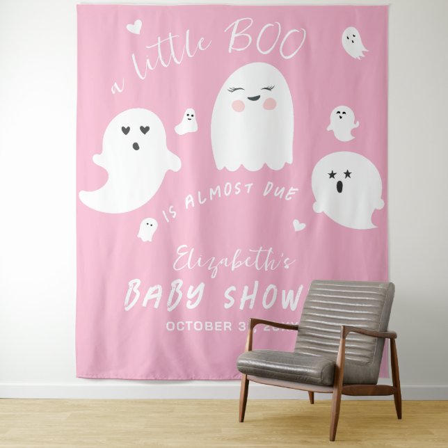 Pink Ghost Halloween Girl Baby Shower Tapestry (In Situ)