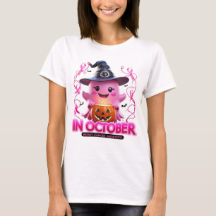 Pink Ghost Halloween Graphic Breast Cancer Art T-Shirt