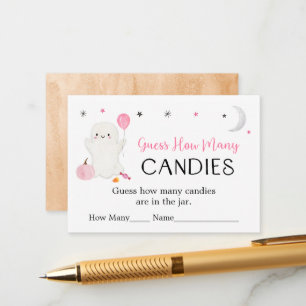 Pink Ghost Halloween Guess How Many Game Enclosure Card