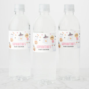 Pink Ghost Halloween Little Boo Baby Shower Water Bottle Label