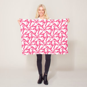 Pink Ghost Halloween Pattern Fleece Blanket