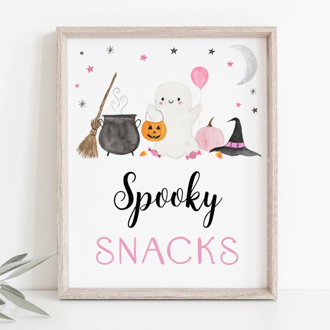 Pink Ghost Halloween Spooky Snacks Sign (Creator Uploaded)