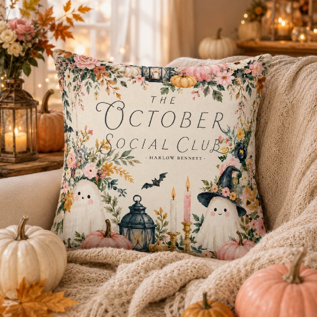 Pink Ghost Halloween Throw Pillow (Creator Uploaded)