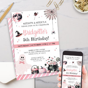 Pink Ghost Kids Halloween Birthday Party Invitation
