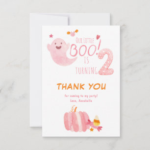 Pink Ghost Little Boo Girls Second Birthday Thank You Card
