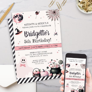 Pink Ghost Little Boo Halloween Birthday Party Invitation