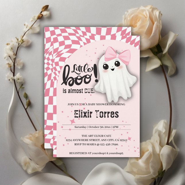 Pink Ghost Little Boo is almost due Baby Shower Invitation (Creator Uploaded)