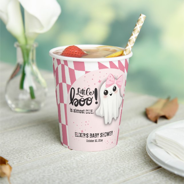 Pink Ghost Little Boo is almost due Baby Shower Paper Cups (Insitu)