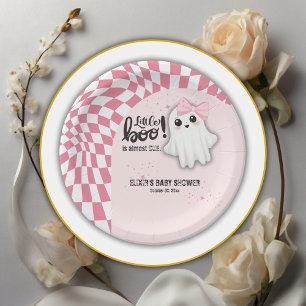 Pink Ghost Little Boo is almost due Baby Shower Paper Plate