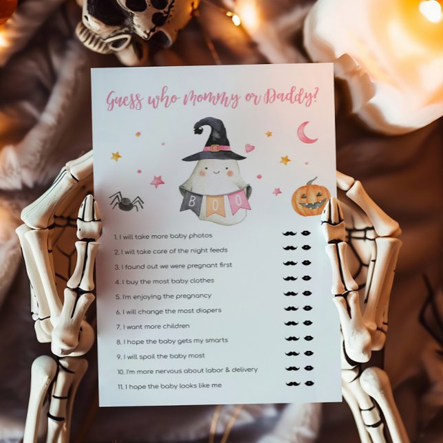 Pink Ghost LittleBoo Guess who Mummy or Daddy Game (Little Boo Baby Shower Guess who Mommy or Daddy Game)