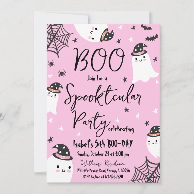 Pink Ghost Spooktacular Halloween Birthday Invitation (Front)