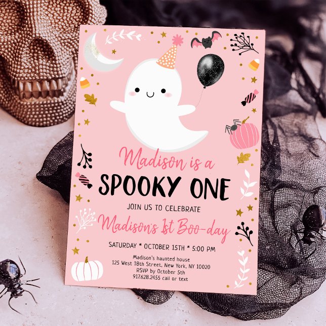 Pink Ghost Spooky One First Birthday Invitation (Creator Uploaded)