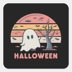 pink ghost square sticker