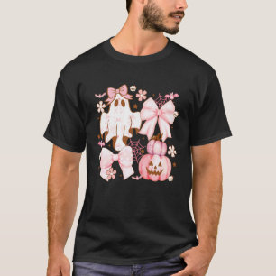 Pink Ghost Witch Coquette Pumpkin Bow Halloween Wo T-Shirt