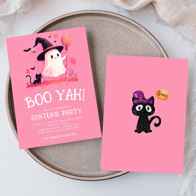 Pink Ghost Witch Kids Halloween Costume Party Invitation (Creator Uploaded)
