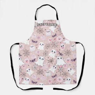 Pink Ghosts & Halloween Elements Seamless Pattern Apron