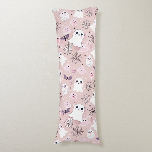 Pink Ghosts & Halloween Elements Seamless Pattern Body Cushion (Front Vertical)