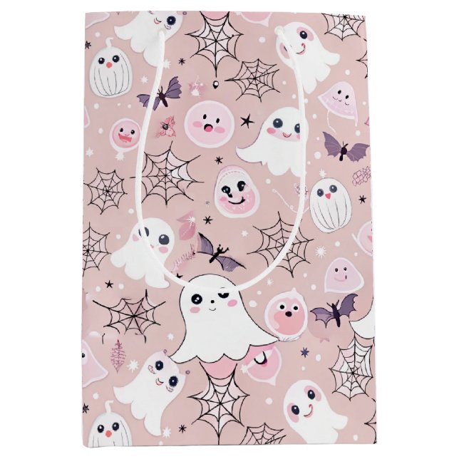 Pink Ghosts & Halloween Elements Seamless Pattern Medium Gift Bag (Front)