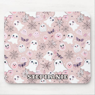 Pink Ghosts & Halloween Elements Seamless Pattern Mouse Pad