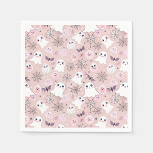 Pink Ghosts & Halloween Elements Seamless Pattern Napkin