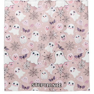 Pink Ghosts & Halloween Elements Seamless Pattern Shower Curtain