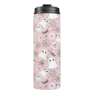 Pink Ghosts & Halloween Elements Seamless Pattern Thermal Tumbler
