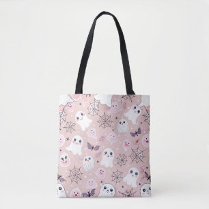 Pink Ghosts & Halloween Elements Seamless Pattern Tote Bag