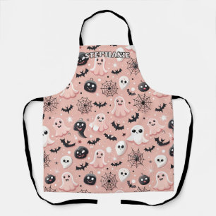 Pink Ghosts & Halloween Seamless Pattern Apron