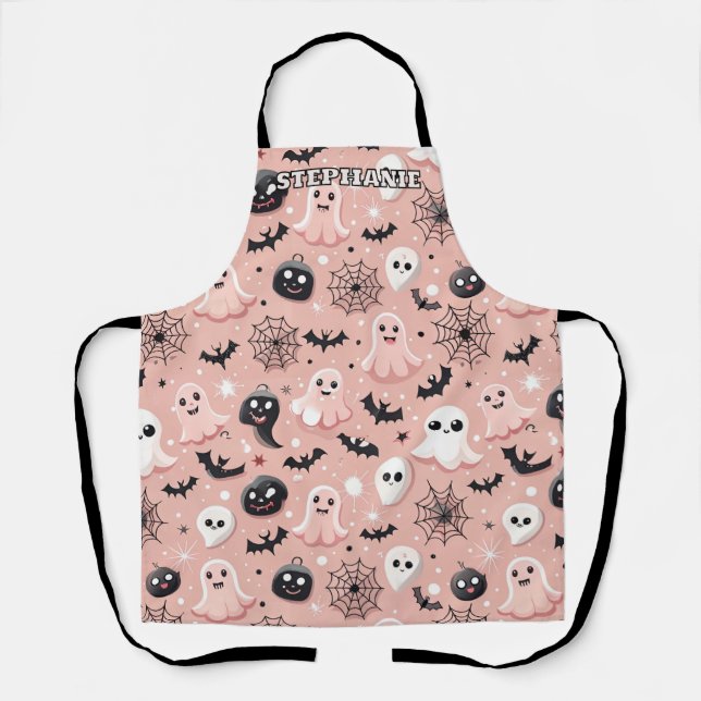 Pink Ghosts & Halloween Seamless Pattern  Apron (Front)